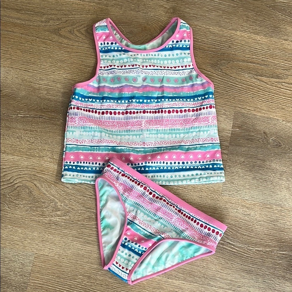 Eddie Bauer Girls 14/16 Reversible Tankini tie dye boho Swimsuit 2PC Bikini NWOT